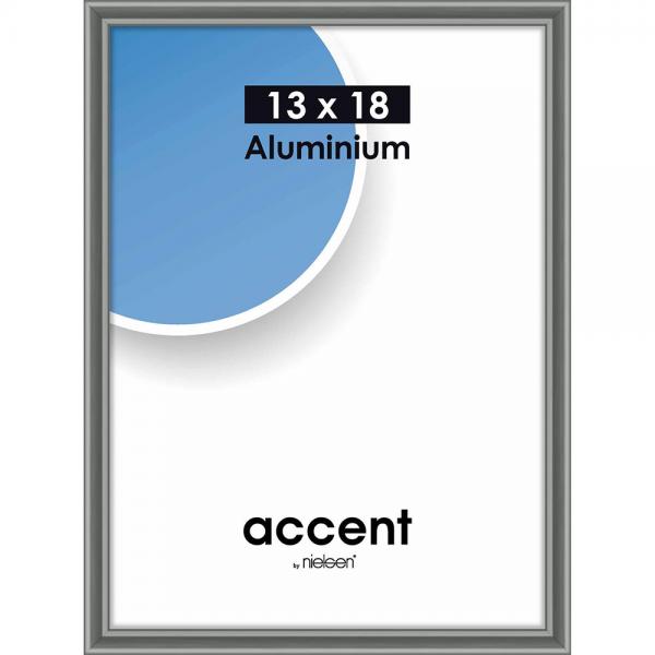 Alu Bilderrahmen Accent 13x18 cm | Stahlgrau | Normalglas (2 mm)