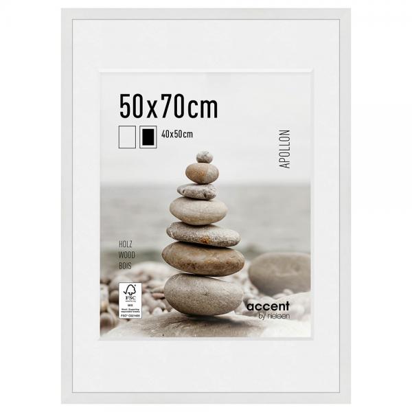 Holz Bilderrahmen Apollon mit Passepartout 50x70 cm (40x50 cm) | Weiß | Normalglas