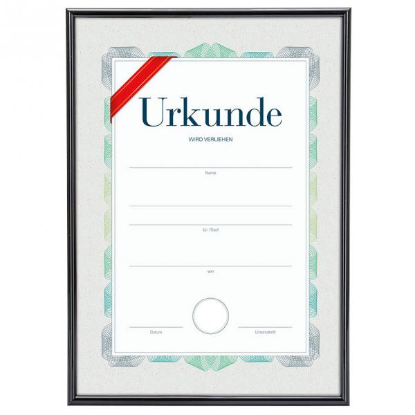 Kunststoff Bilderrahmen mit Urkunde, DIN A4 21x29,7 cm (A4) | Schwarz | Normalglas (2 mm)