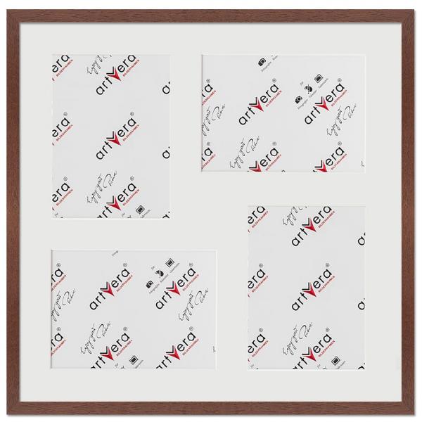 Holz Bilderrahmen Uppsala für 4 Bilder 15x20 cm 50x50 cm (4x15x20 cm) | Nussbaum | Antireflexglas mattiert (2 mm)