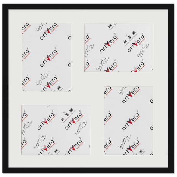 Holz Bilderrahmen Lund für 4 Bilder 15x20 cm 50x50 cm (4x15x20 cm) | Schwarz | Normalglas (2 mm)