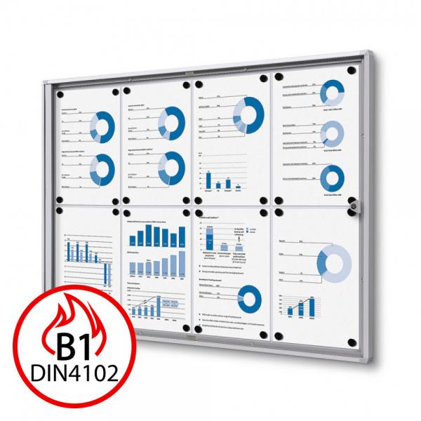 B1 Brandschutz-Schaukasten XS Economy für den Inneneinsatz 88x61,5 cm (8x A4) | silber | Acrylglas UV 90 (2 mm)