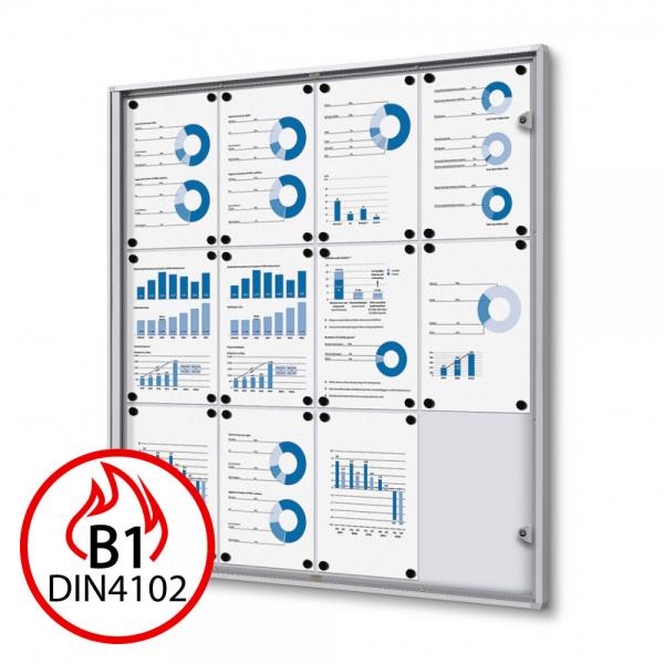 B1 Brandschutz-Schaukasten XS Economy für den Inneneinsatz 88x92,3 cm (12x A4) | silber | Acrylglas UV 90 (2 mm)