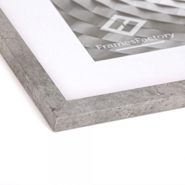Holz Bilderrahmen Hekla (MDF) inkl. Passepartout 60x80 cm (50x70 cm) | Beton | Kunstglas (1 mm)