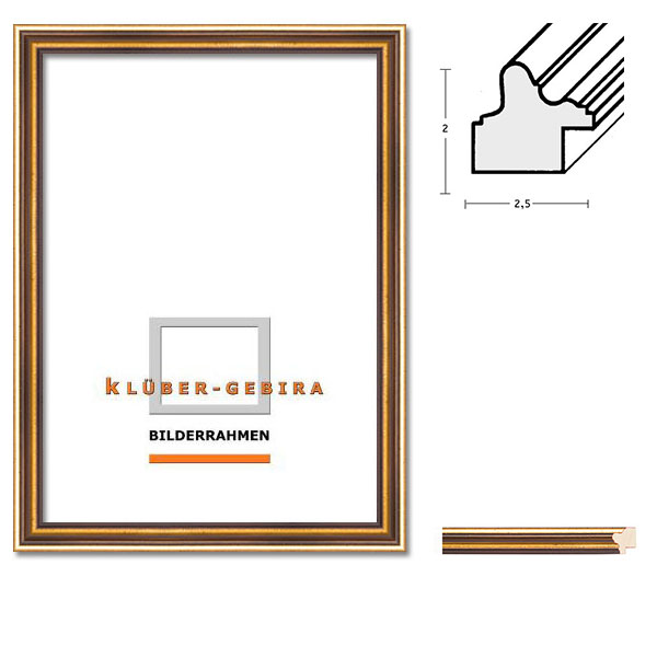 Holz Bilderrahmen Ferrol 50x70 | Geschwungen, Braun, Gold | Normalglas