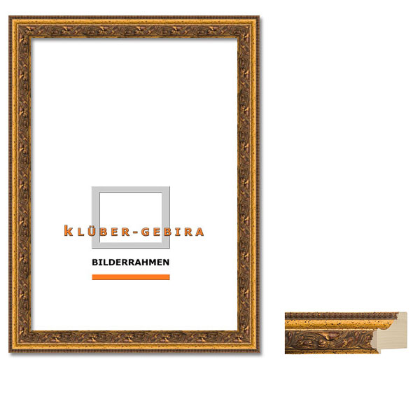 Barock Bilderrahmen Valverde 60x80 | Altgold, mit braunroten Tupfen | Kunstglas (2 mm)