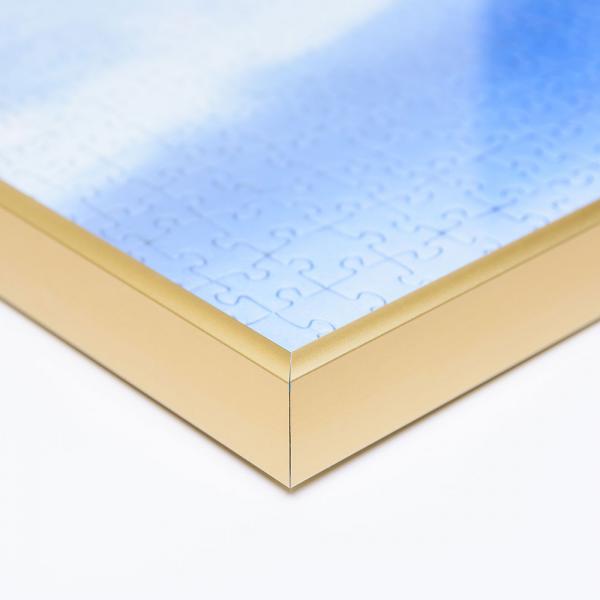 Alu Puzzlerahmen für 1000 Teile 50x70 cm | gold matt | Kunstglas entspiegelt (1,5 mm)