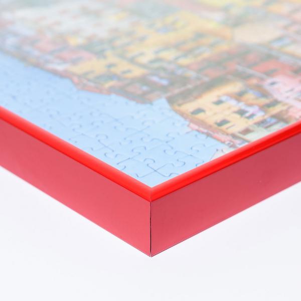 Alu Puzzlerahmen für 1000 Teile 37,5x98 cm | rot RAL 3002 | Kunstglas entspiegelt (1,5 mm)