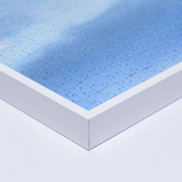 Alu Puzzlerahmen für 1000 Teile 37,5x98 cm | weiß RAL 9016 | Kunstglas entspiegelt (1,5 mm)
