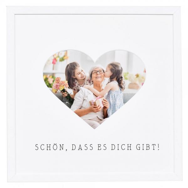 Bilderrahmen mit Herz-Passepartout & Text "Schön, dass es dich gibt!" 30x30 cm | weiß | Normalglas
