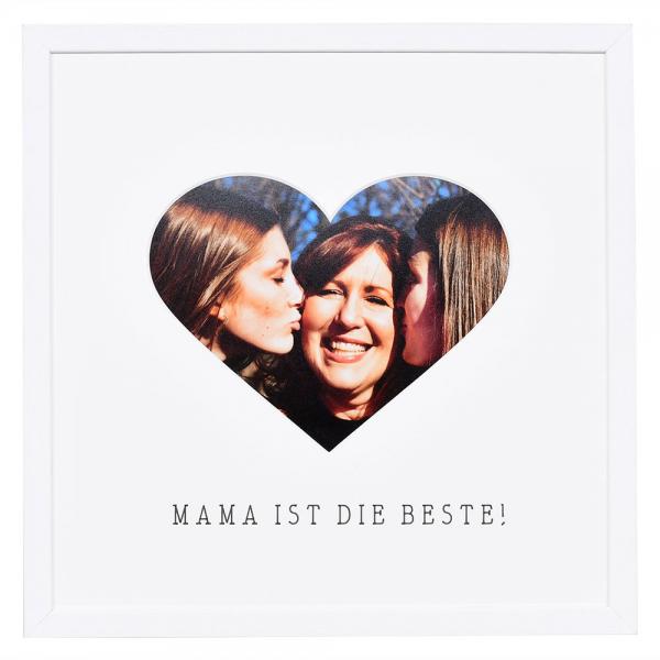 Bilderrahmen mit Herz-Passepartout & Text "Mama ist die Beste!" 30x30 cm | weiß | Normalglas