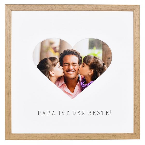 Bilderrahmen mit Herz-Passepartout & Text "Papa ist der Beste!" 30x30 cm | Eiche | Normalglas (2 mm)