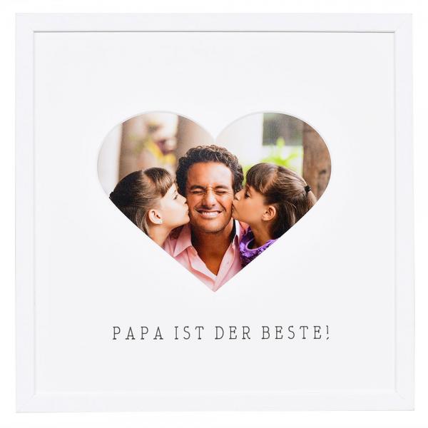 Bilderrahmen mit Herz-Passepartout & Text "Papa ist der Beste!" 30x30 cm | weiß | Normalglas