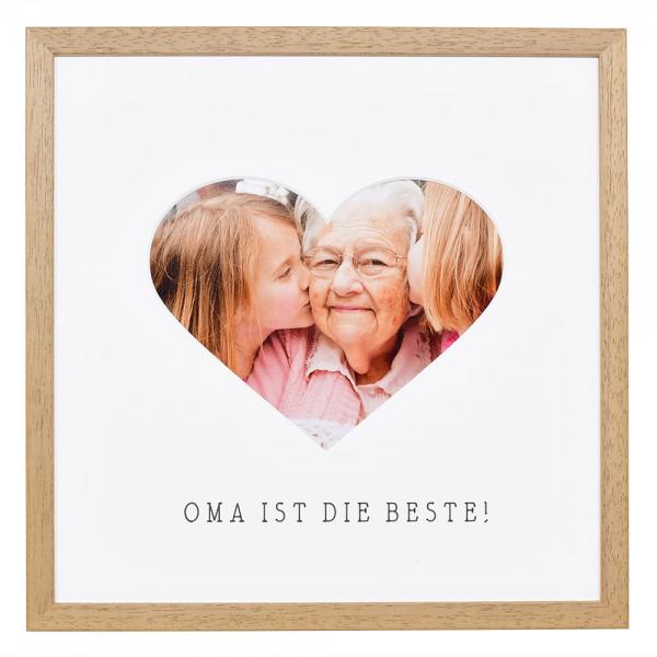 Bilderrahmen mit Herz-Passepartout & Text "Oma ist die Beste!" 30x30 cm | Eiche | Normalglas (2 mm)