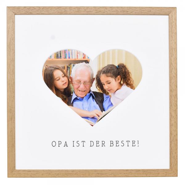 Bilderrahmen mit Herz-Passepartout & Text "Opa ist der Beste!" 30x30 cm | Eiche | Normalglas (2 mm)