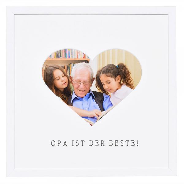 Bilderrahmen mit Herz-Passepartout & Text "Opa ist der Beste!" 30x30 cm | weiß | Normalglas