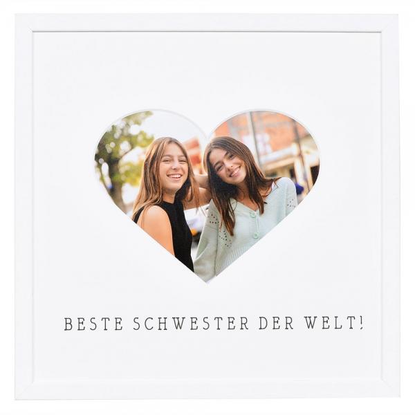 Bilderrahmen mit Herz-Passepartout & Text "Beste Schwester der Welt!" 30x30 cm | weiß | Normalglas