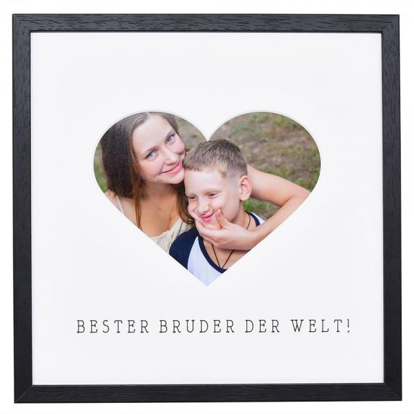 Bilderrahmen mit Herz-Passepartout & Text "Bester Bruder der Welt!" 30x30 cm | schwarz | Normalglas (2 mm)