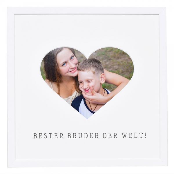 Bilderrahmen mit Herz-Passepartout & Text "Bester Bruder der Welt!" 30x30 cm | weiß | Normalglas