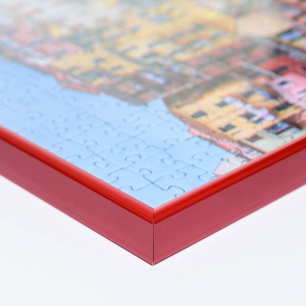 Kunststoff Puzzlerahmen für 1000 Teile 50x70 cm | rot | Kunstglas entspiegelt (1,5 mm)