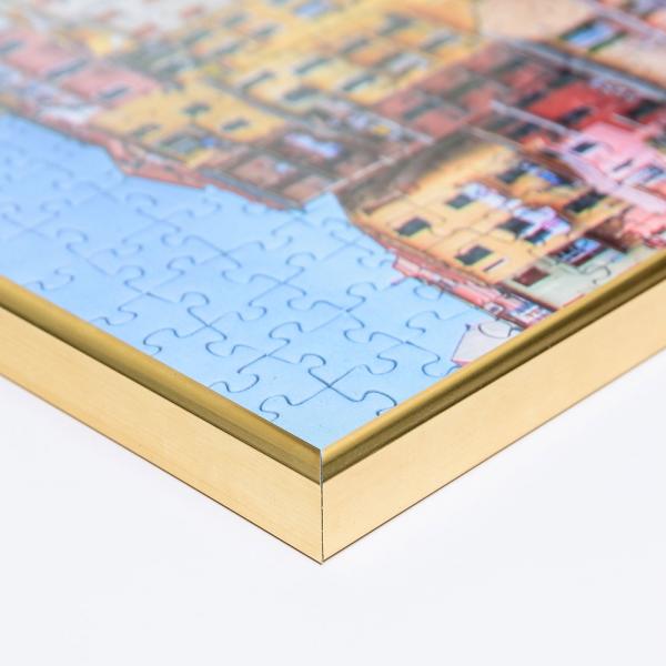 Kunststoff Puzzlerahmen - Sonderformat bis max. 100x100 cm gold | Kunstglas entspiegelt (1,5 mm)