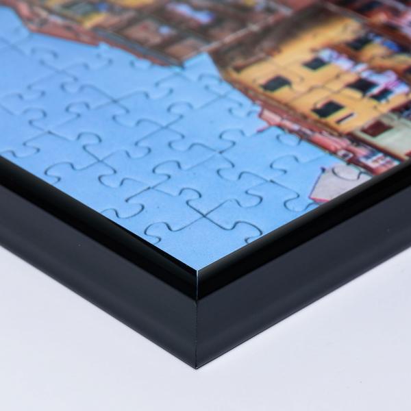 Kunststoff Puzzlerahmen - Sonderformat bis max. 100x100 cm schwarz | Kunstglas entspiegelt (1,5 mm)