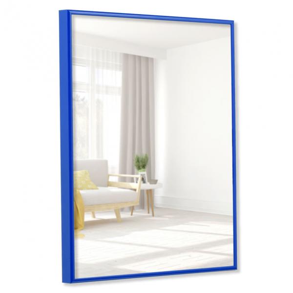 Alu Badezimmer-Spiegel Quadro 28x35 cm | blau RAL 5010 | Spiegel (2 mm)