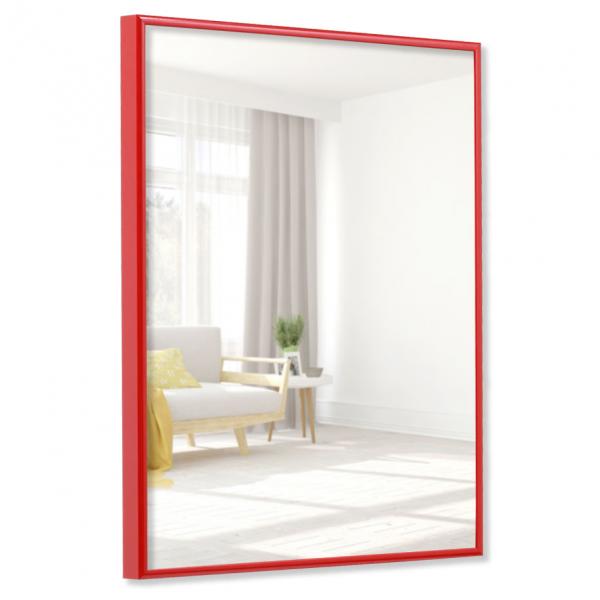 Alu Badezimmer-Spiegel Quadro 28x35 cm | rot RAL 3002 | Spiegel (2 mm)