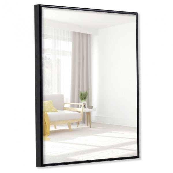 Alu Badezimmer-Spiegel Quadro 40x60 cm | schwarz hochglanz | Spiegel (2 mm)