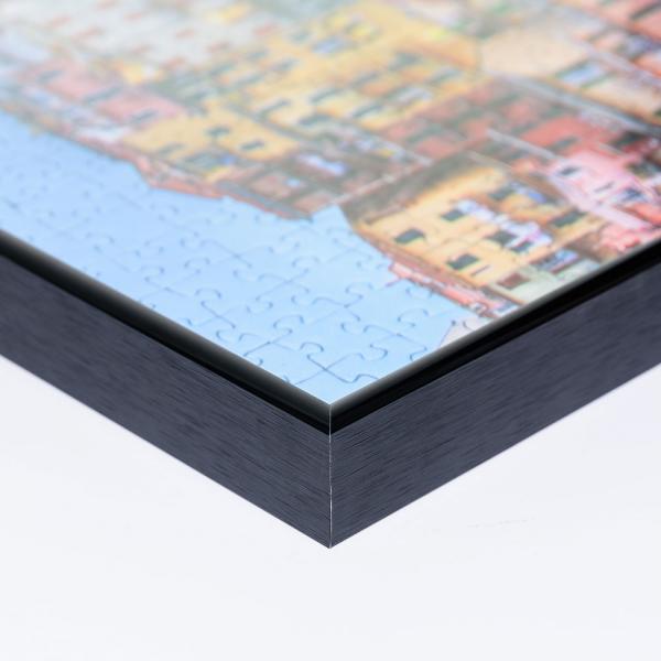 Alu Puzzlerahmen - Sonderformat bis max. 120x200 cm schwarz hochglanz | Kunstglas entspiegelt (1,5 mm)