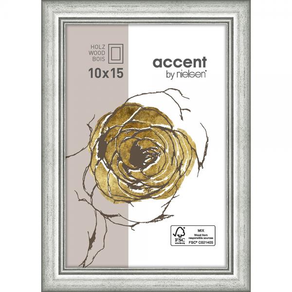 Holz Bilderrahmen Ascot 10x15 cm | Silber | Normalglas (2 mm)