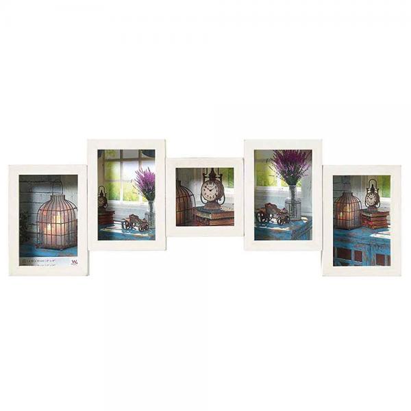 Bilderrahmen Collage Rustic für 5 Bilder 4x 10x15 + 1x 10x10 cm | weiß | Normalglas