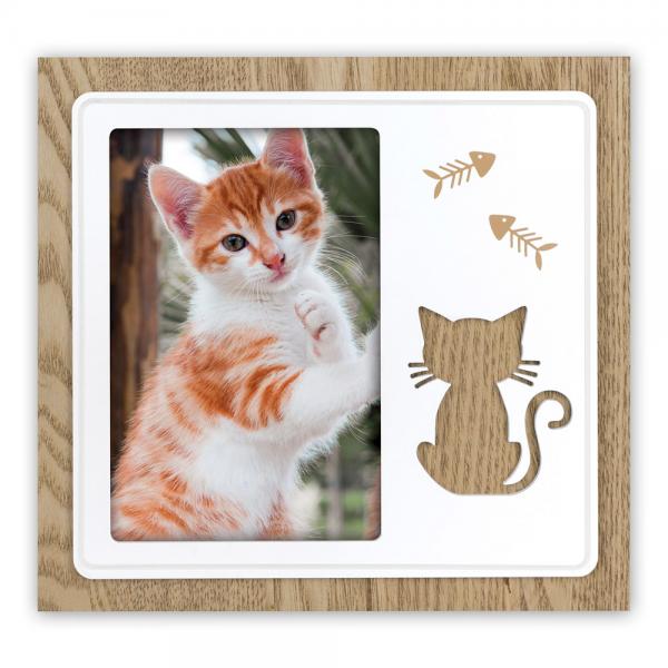 Fotorahmen Katze 10x15 cm | Braun-Weiß | Kunstglas (2 mm)